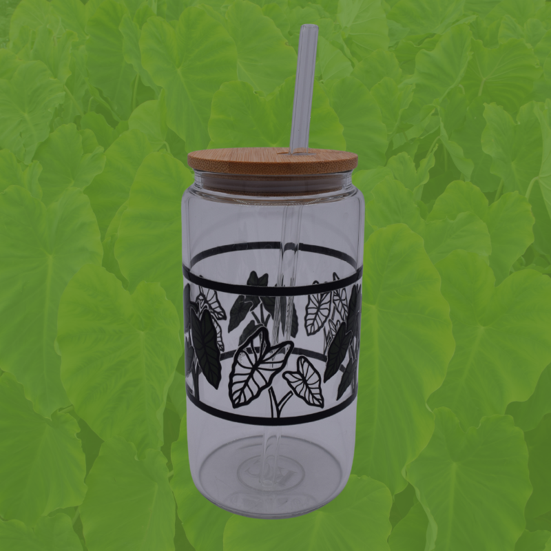 Kalo 16oz Glass Cup w/ lid and straw