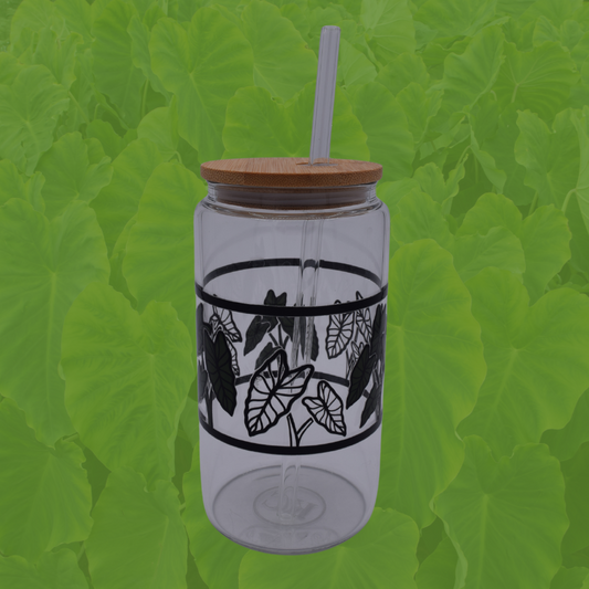 Kalo 16oz Glass Cup w/ lid and straw
